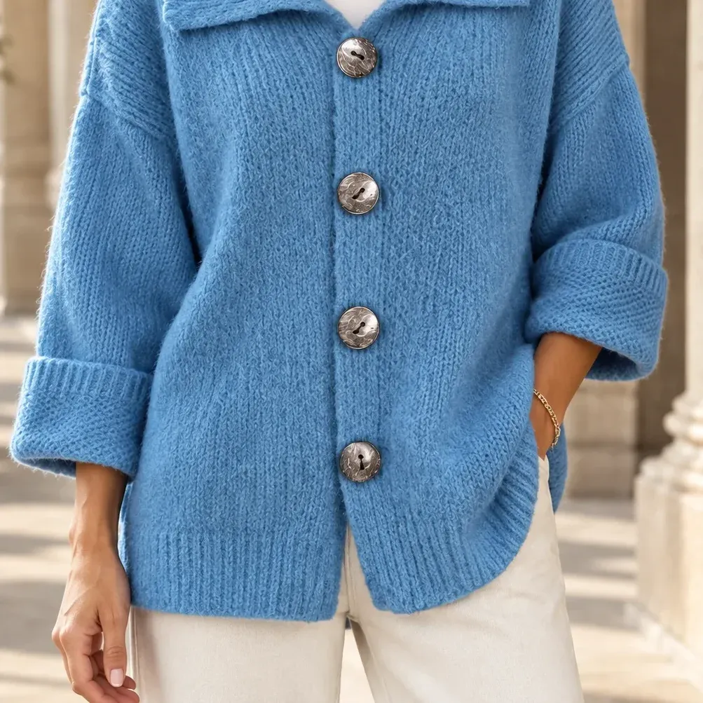 Xaviera Collar Cardigan — Blue garment detail