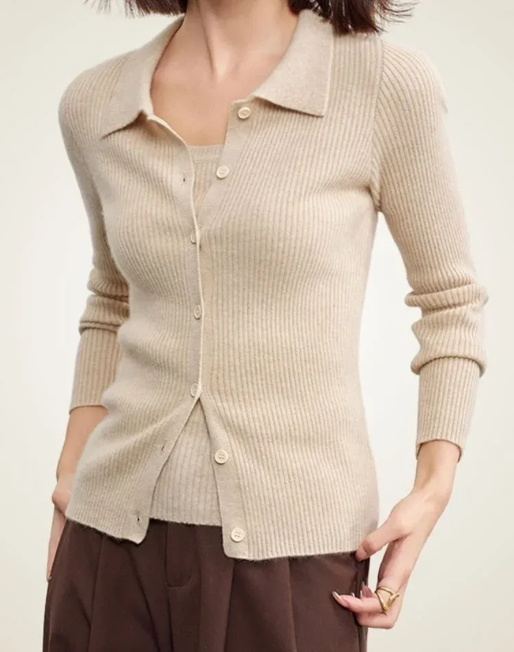 Posie Ribbed Polo Cardigan — photograph 1