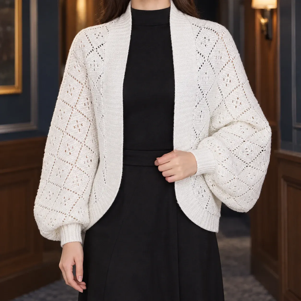 Ancelin Openwork Cardigan — White worn view