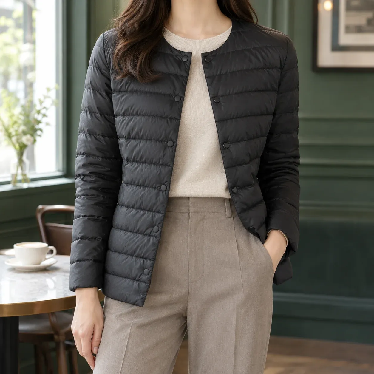 Amabel Quilted Jacket — Black worn view