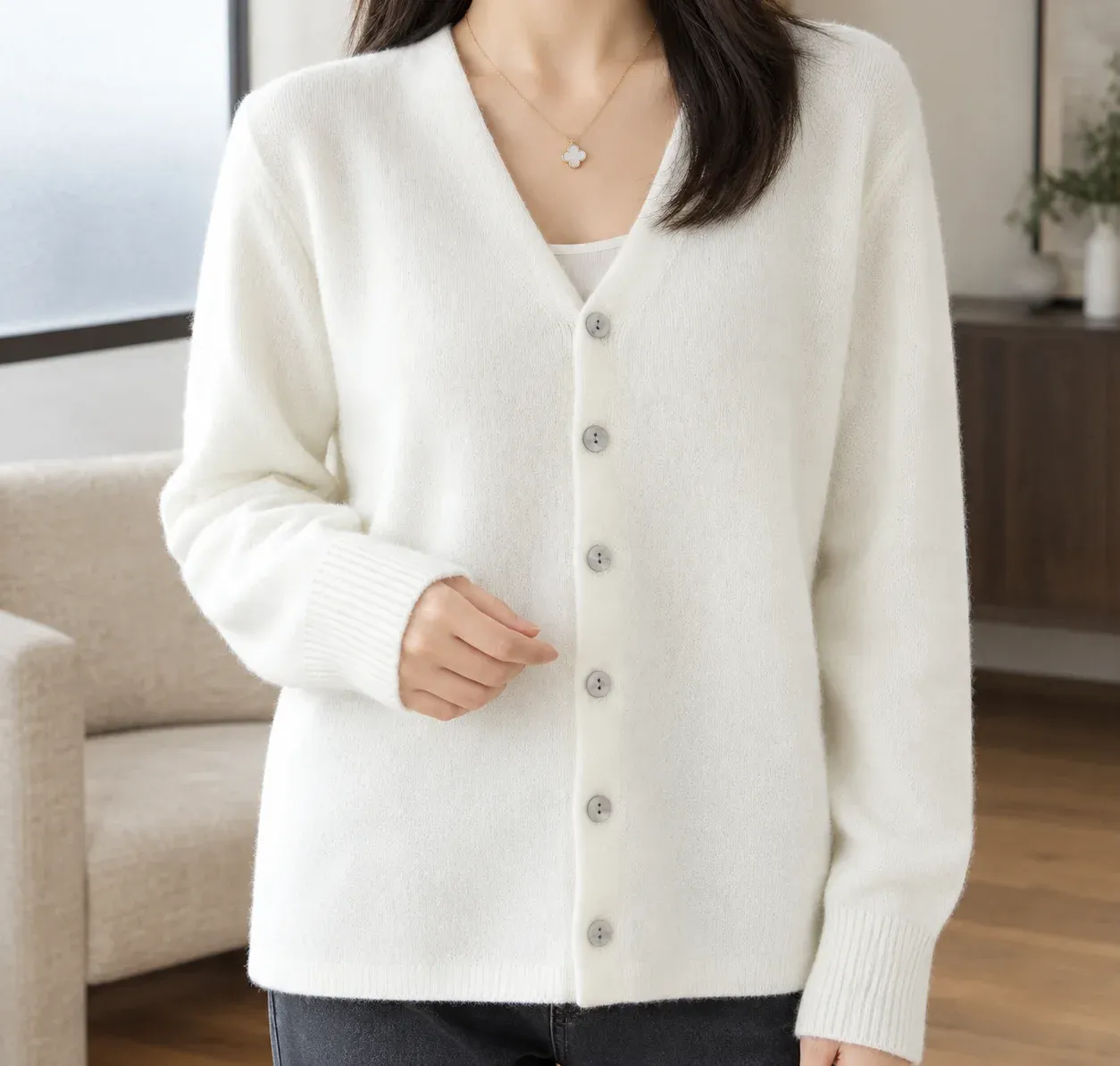 Millie Relaxed V-Neck Cardigan — photograph 1