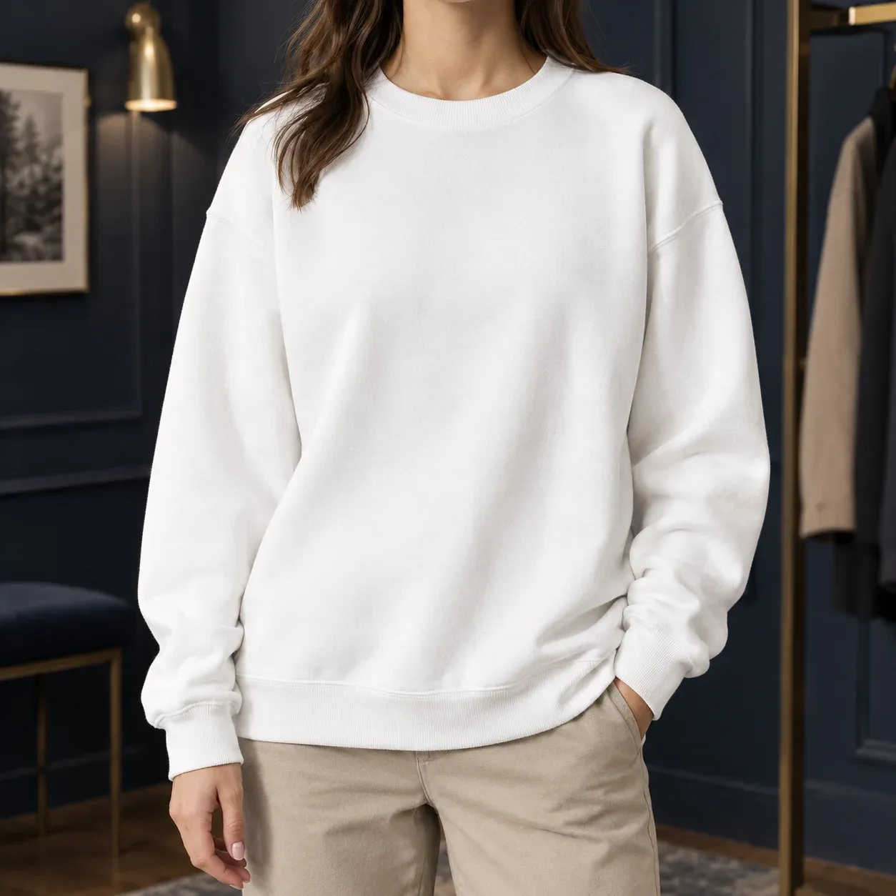 Candela Crewneck Pullover — White worn view