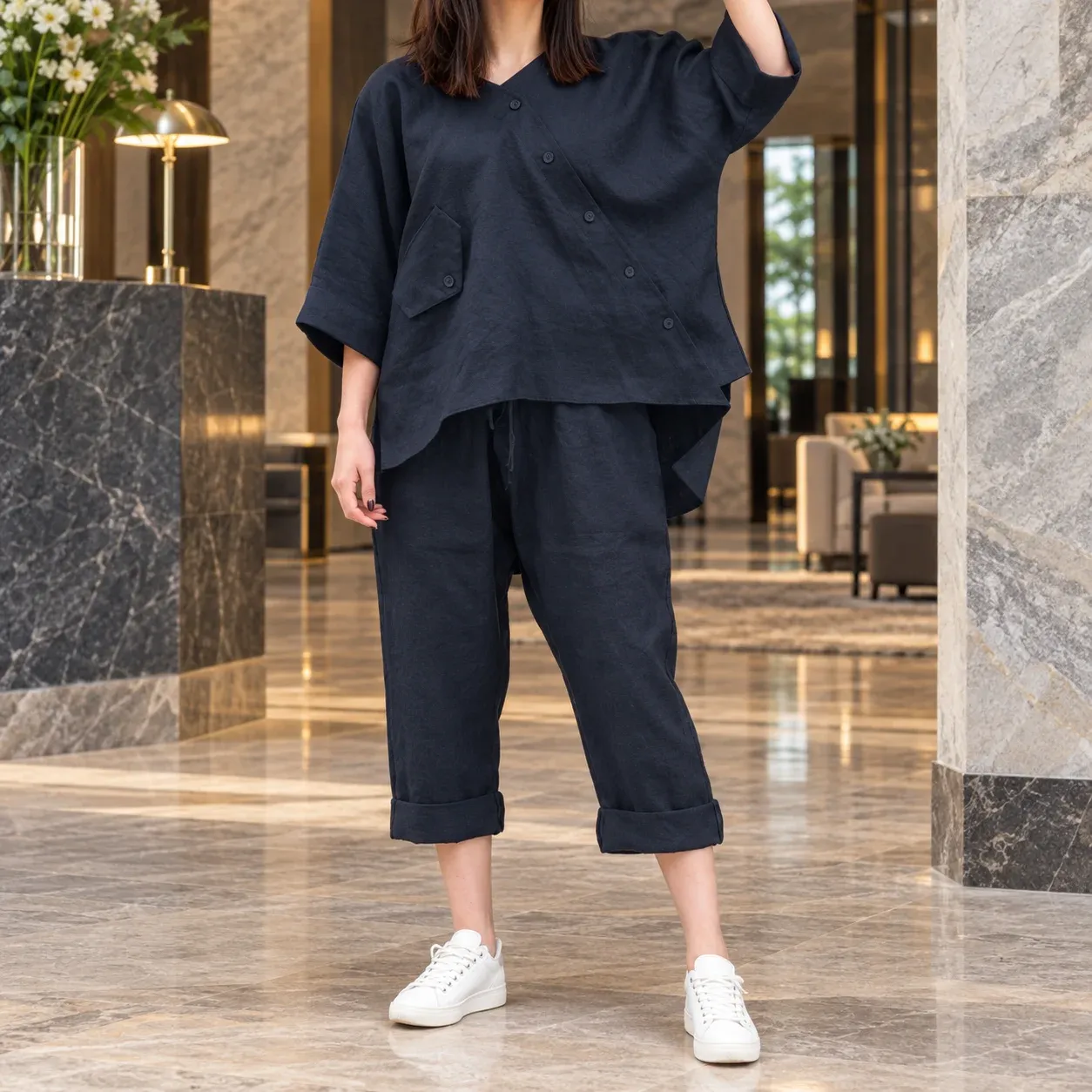 Rhea Cotton Two-Piece Set, complete Navy product