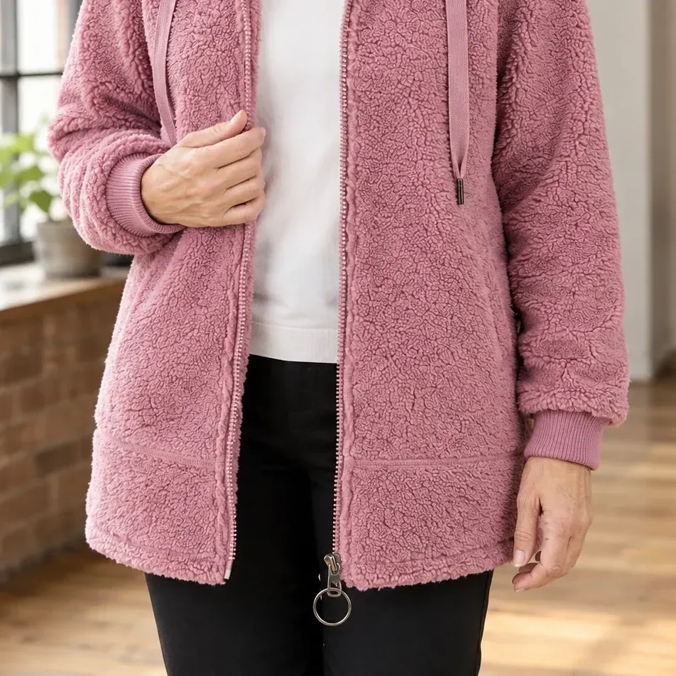 Calla Plush Hoodie — Pink garment detail