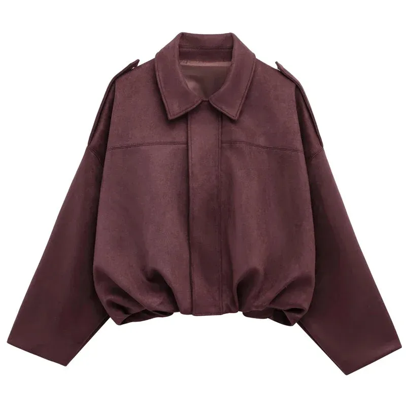 Viola Gathered Bomber — Burgundy