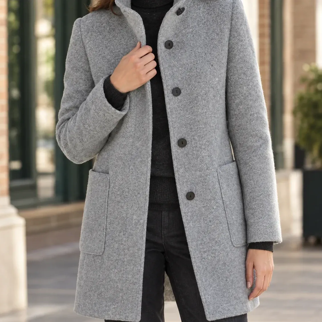 Ashley Stand Coat — Light Gray cropped fit view