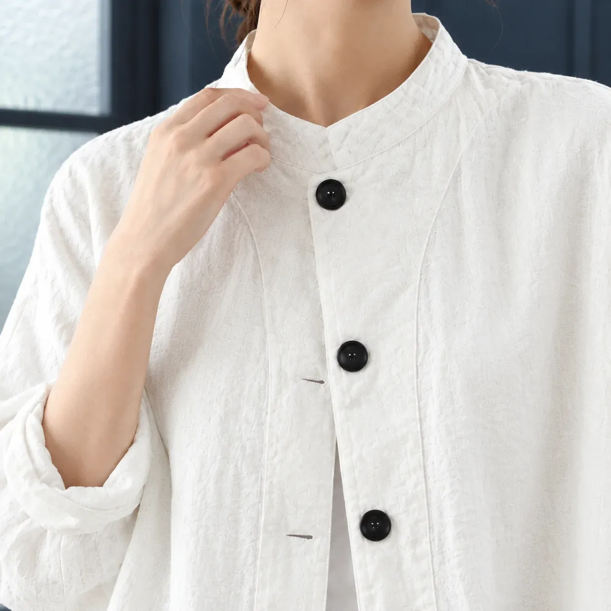 Stella Button Jacket — White construction detail