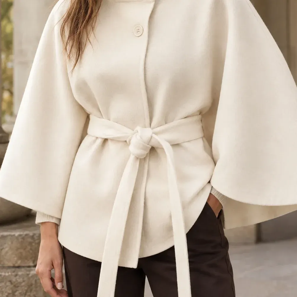 Apolline Belted Cape — White alternate view