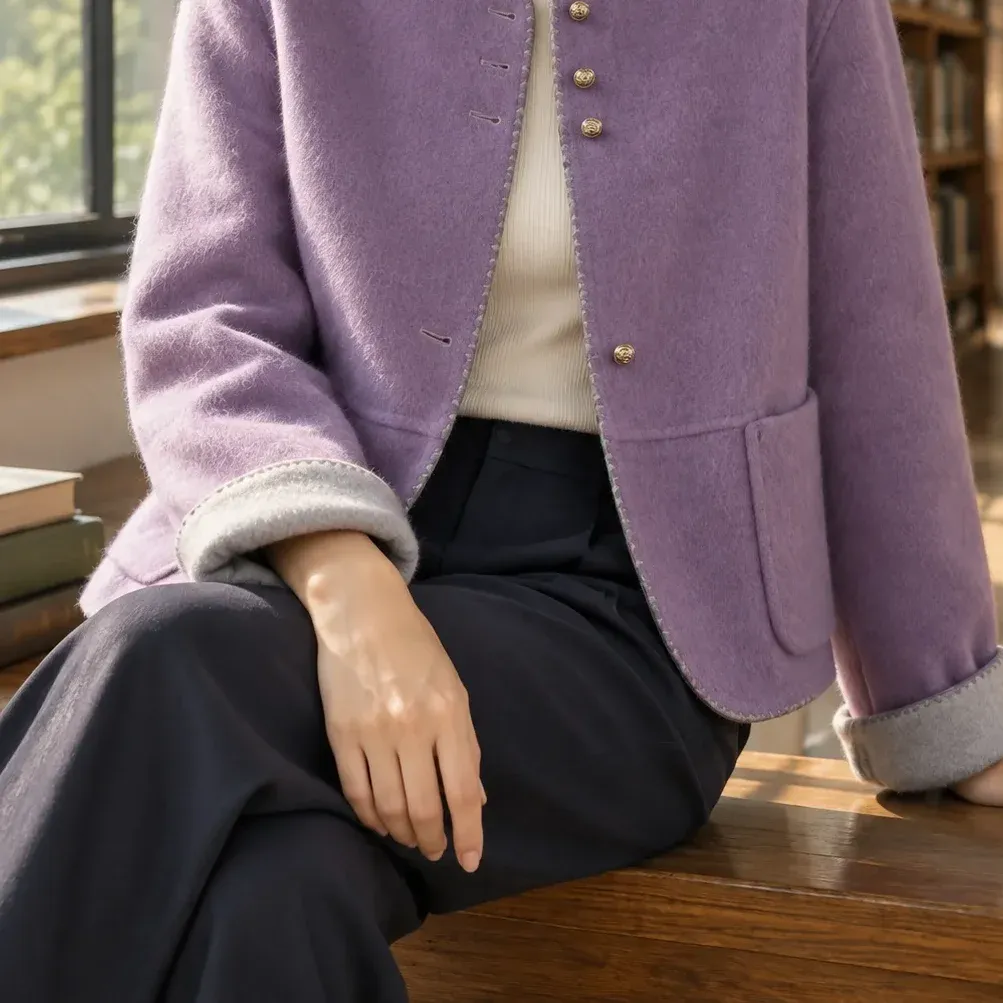 Apolline Stitch-Trim Jacket — Light Purple lower garment detail