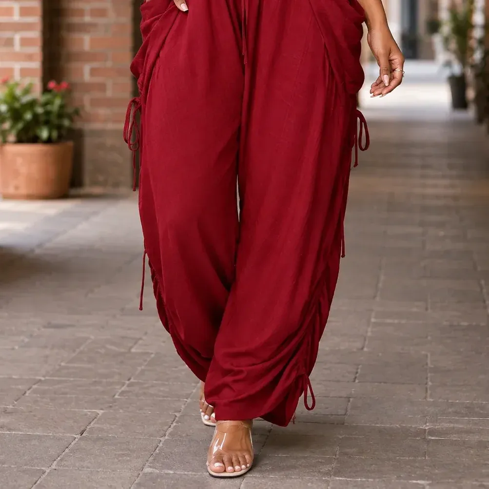 Astrid Ruched Trousers — Red alternate view