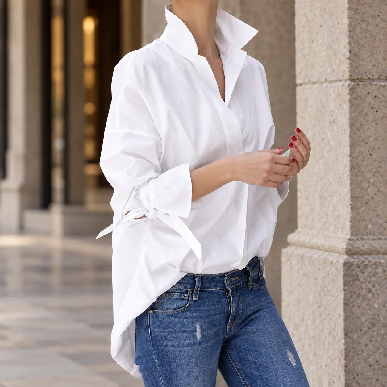 Adele Lapel Shirt — full garment worn in context