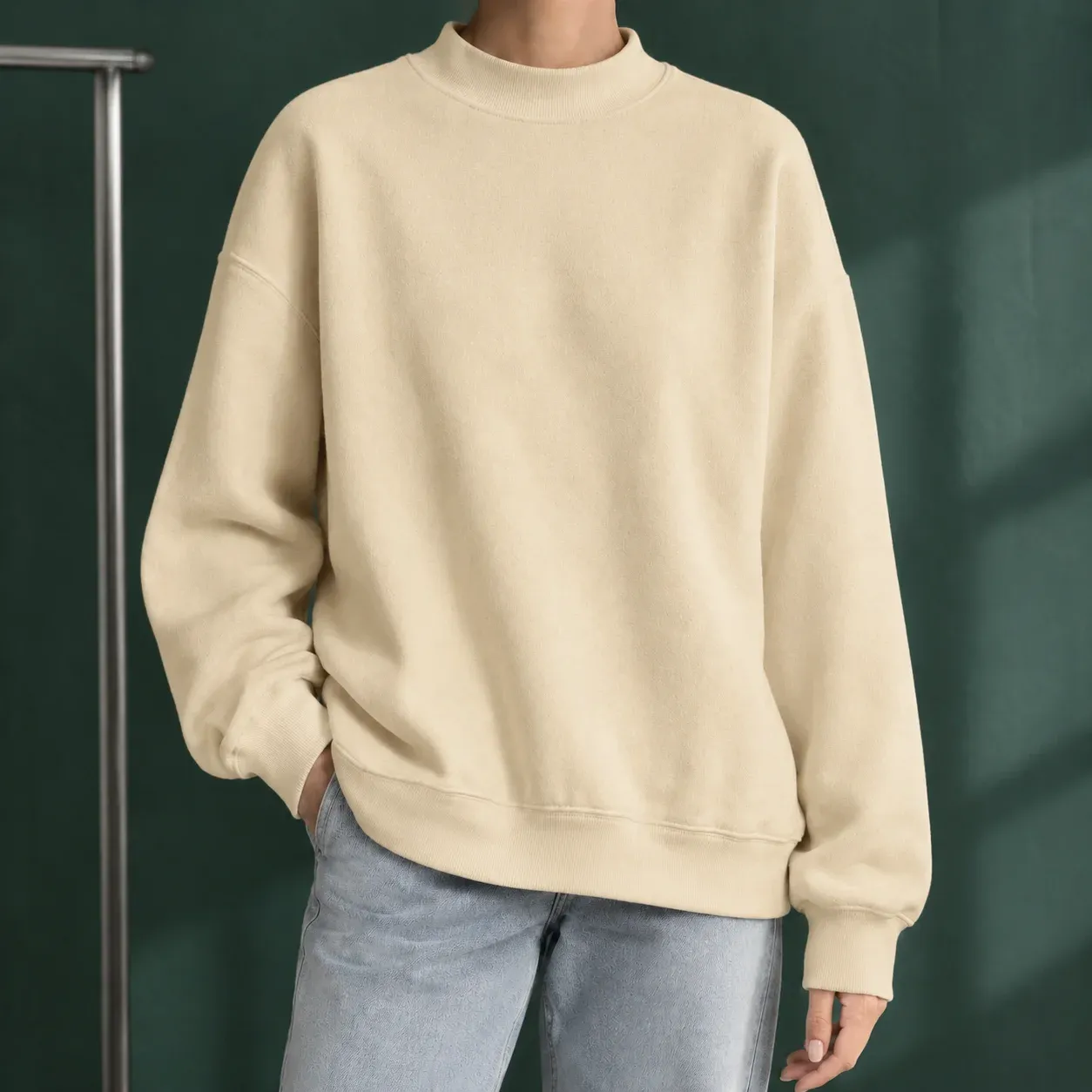 Ancelin Mockneck Sweater — Khaki worn view