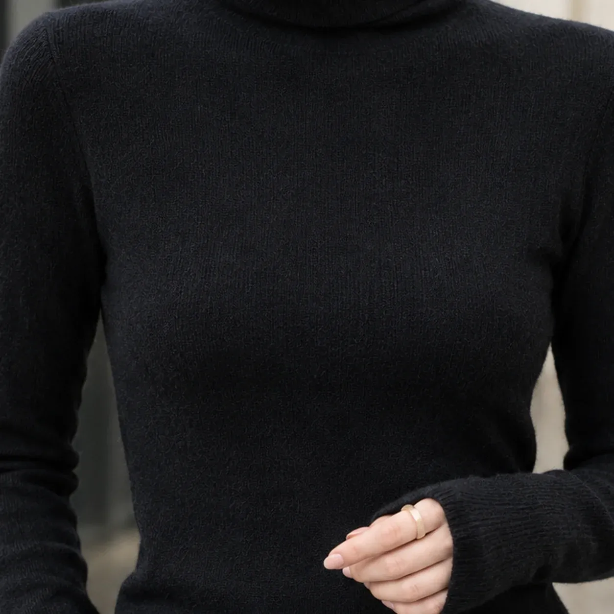 Apolline Slim Turtleneck — Black construction detail