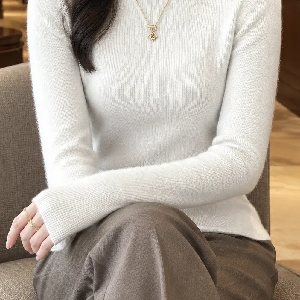Brigitte Mockneck Sweater — White lower garment detail
