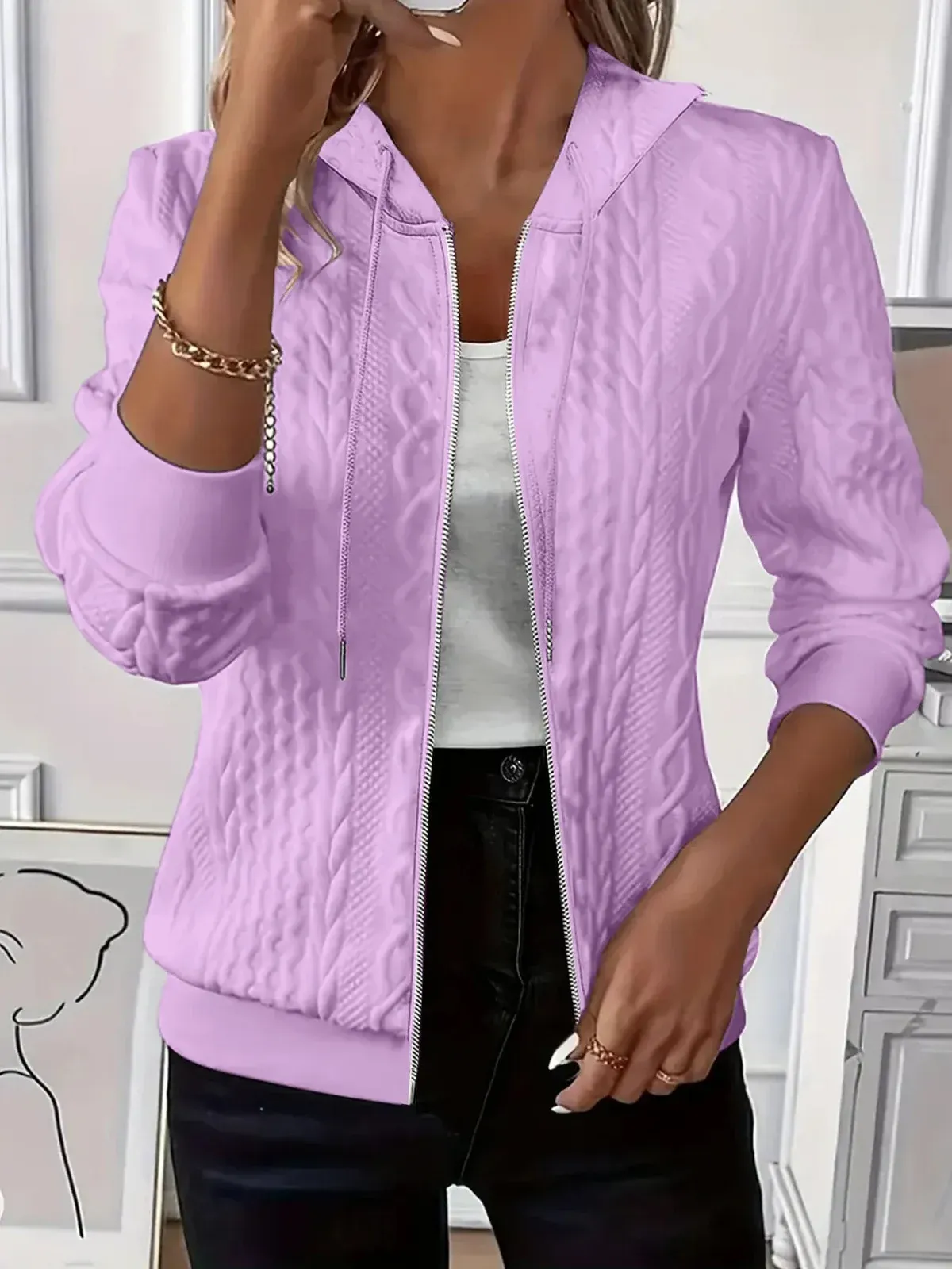 Pippa Cable Hoodie — Purple