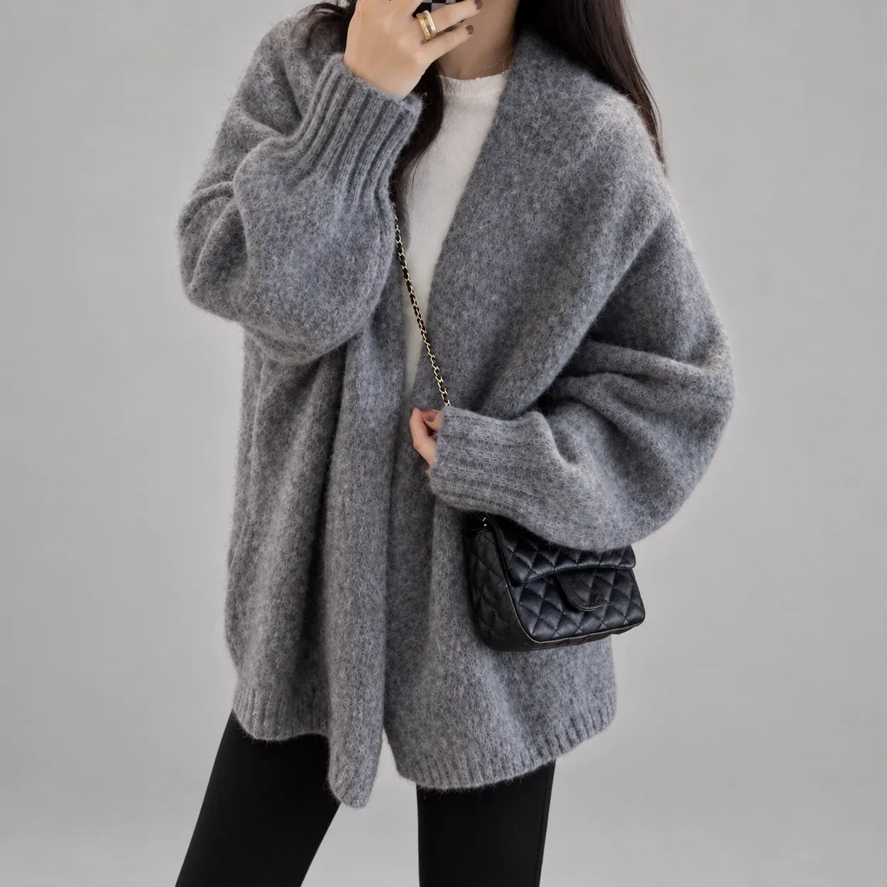 Opal Cloud Knit Cardigan, front worn fit