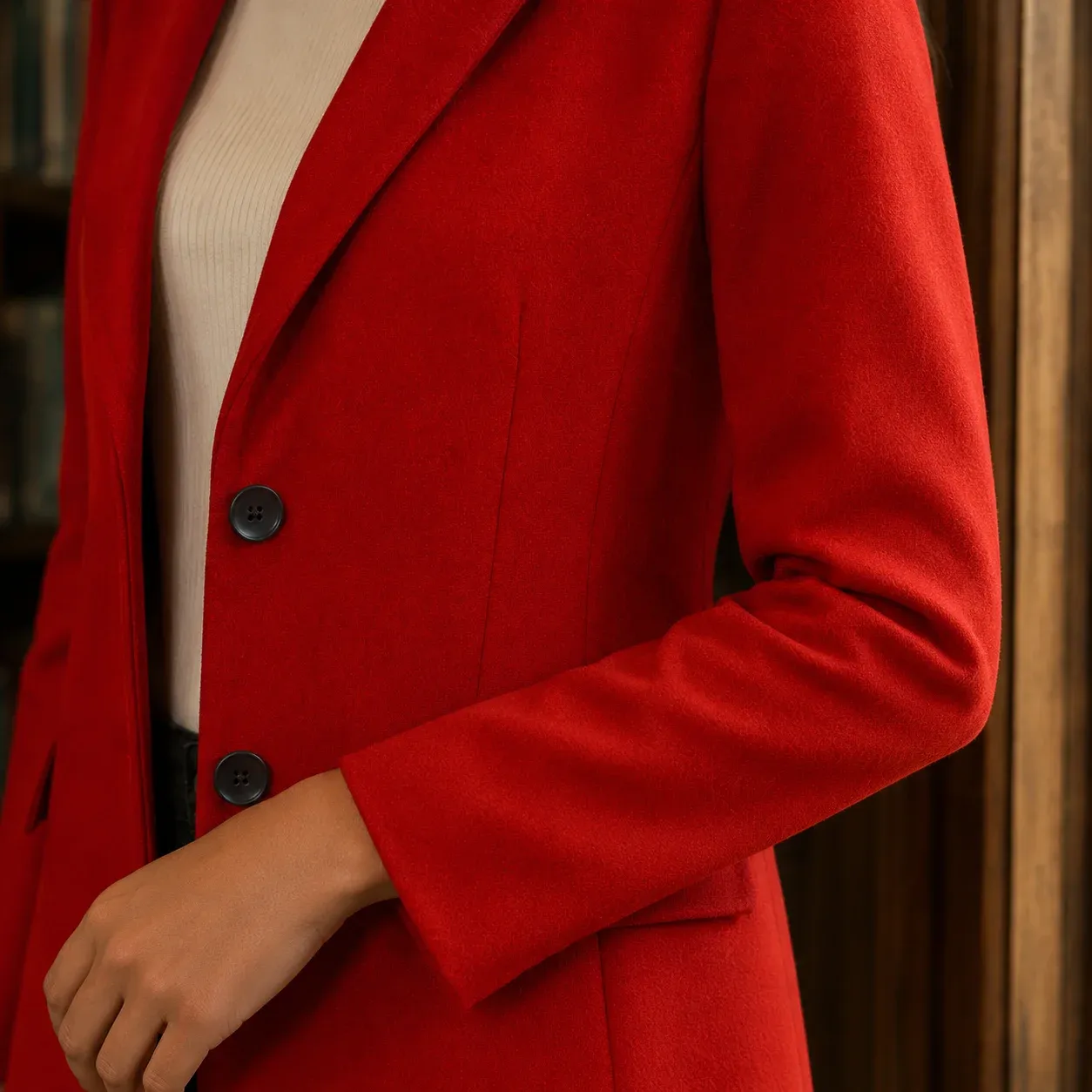 Alessia Lapel Jacket — Red construction detail