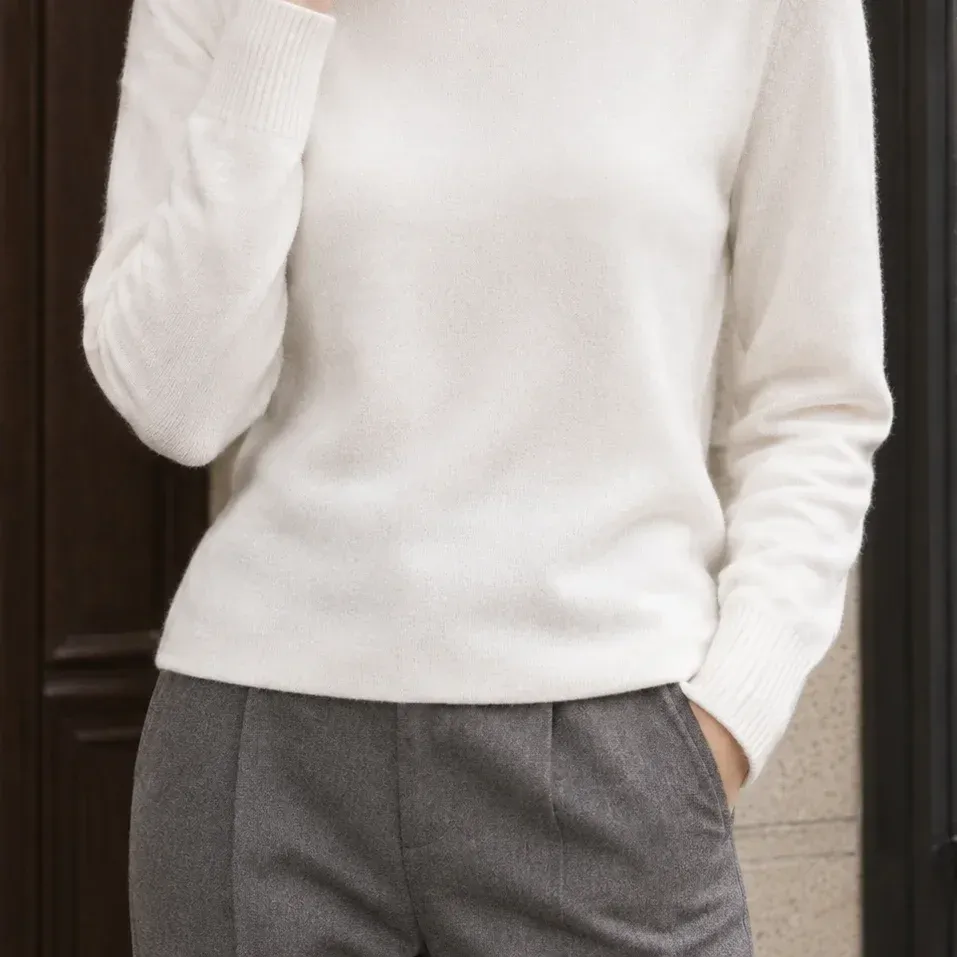 Arwen Turtleneck Sweater — White lower garment detail