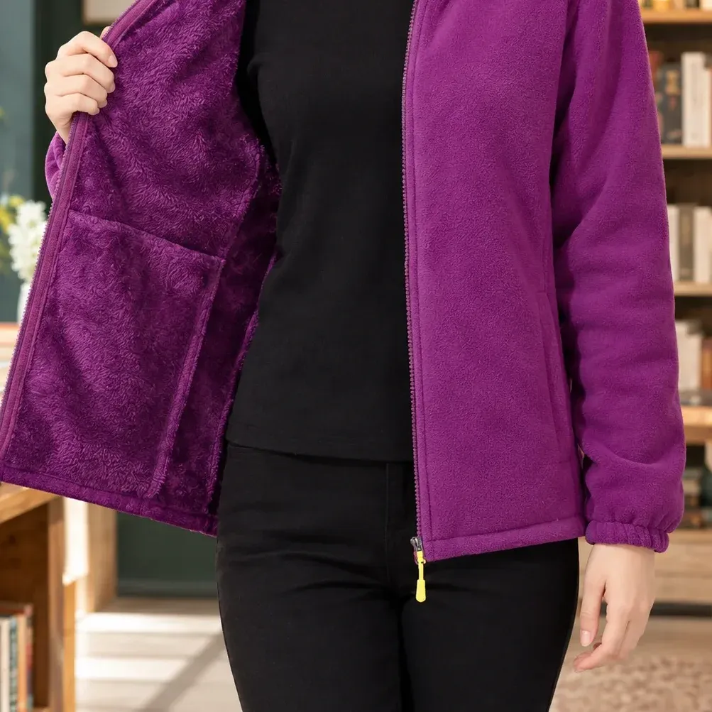 Meredith Fleece Jacket — Dark Purple Coral lower garment detail