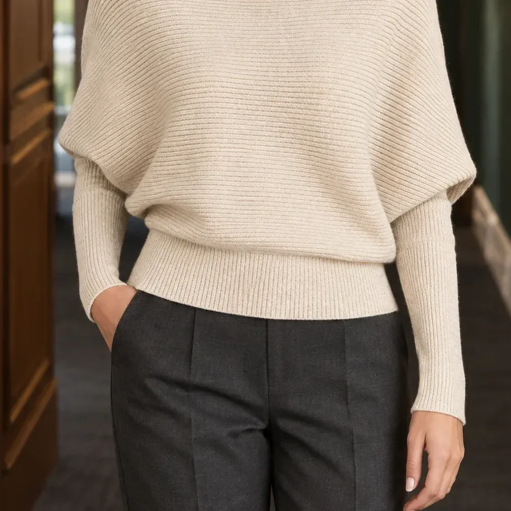 Hildegarde Batwing Sweater — Apricot lower garment detail
