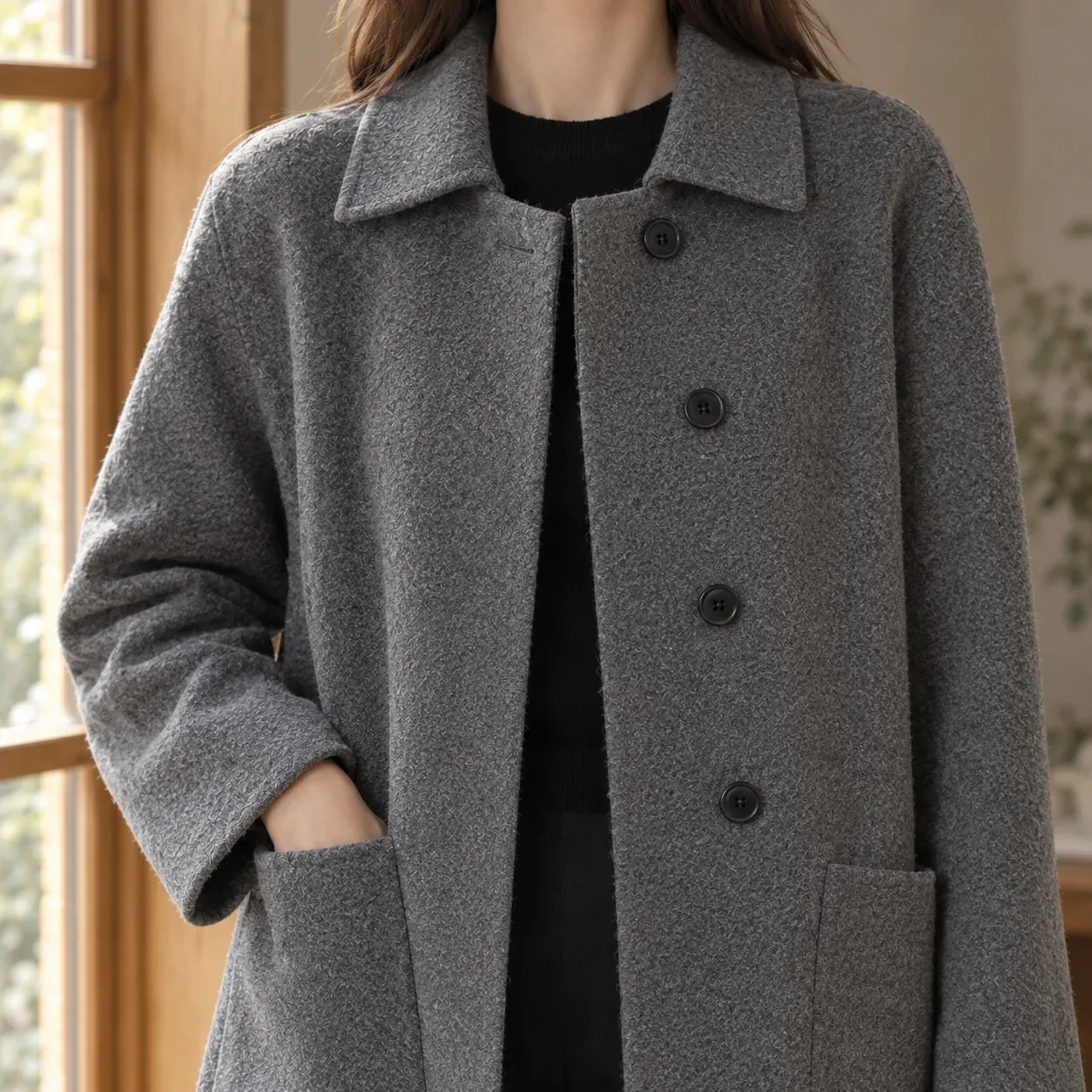 Ameline Textured Coat — Gray construction detail