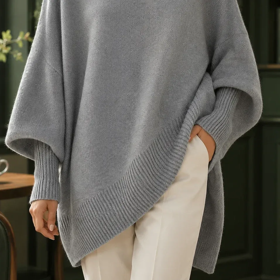 Audrina Draped Sweater — Light Gray lower garment detail