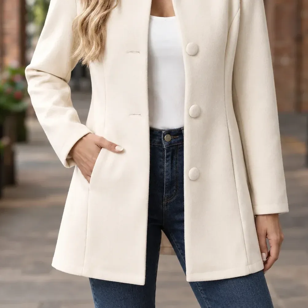 Simone Button Blazer — White garment detail