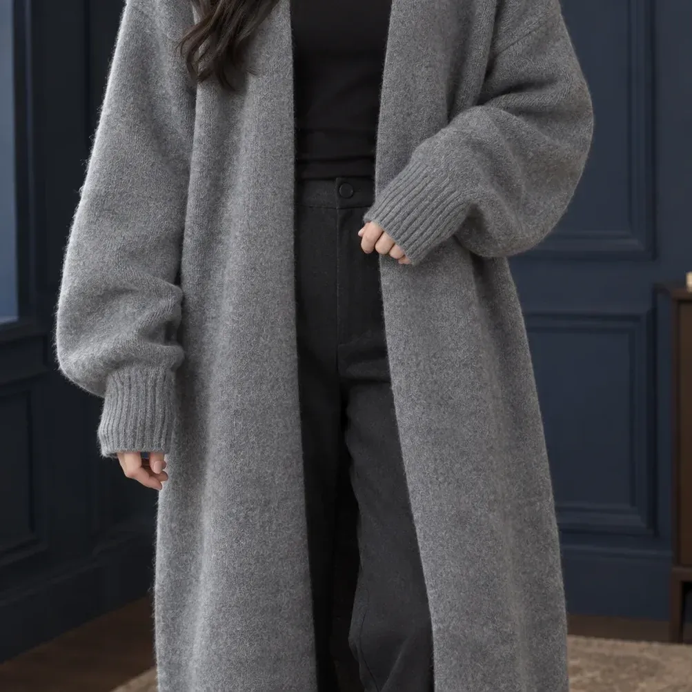 Aria Long Cardigan — Dark Gray garment detail