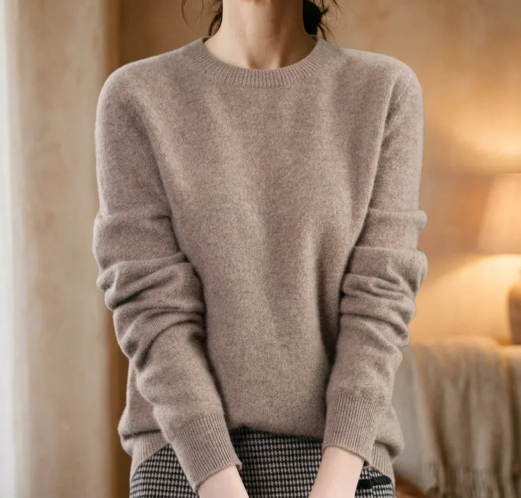 Beatrice Crew Sweater — Gray worn view