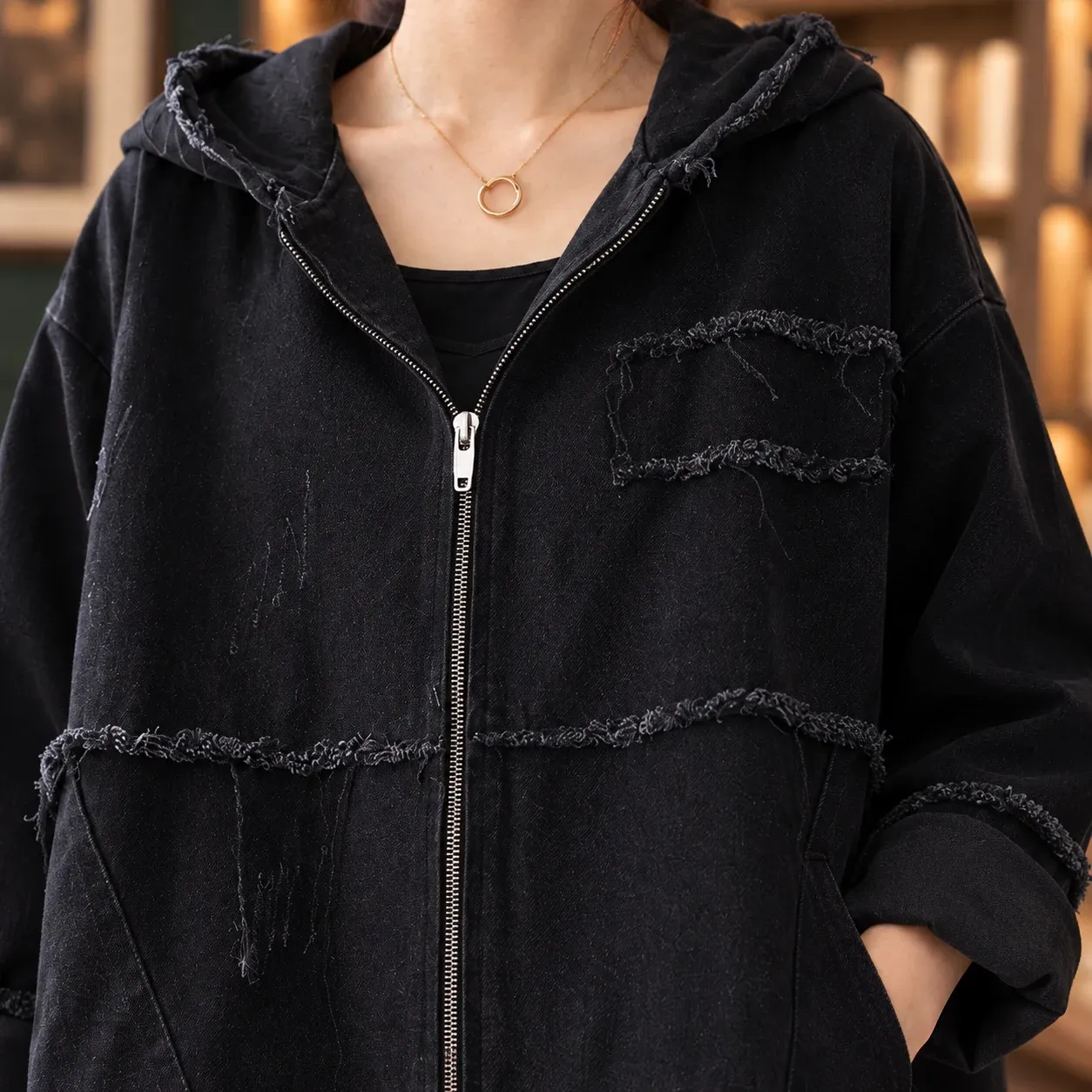 Imogen Hooded Denim Jacket detail view
