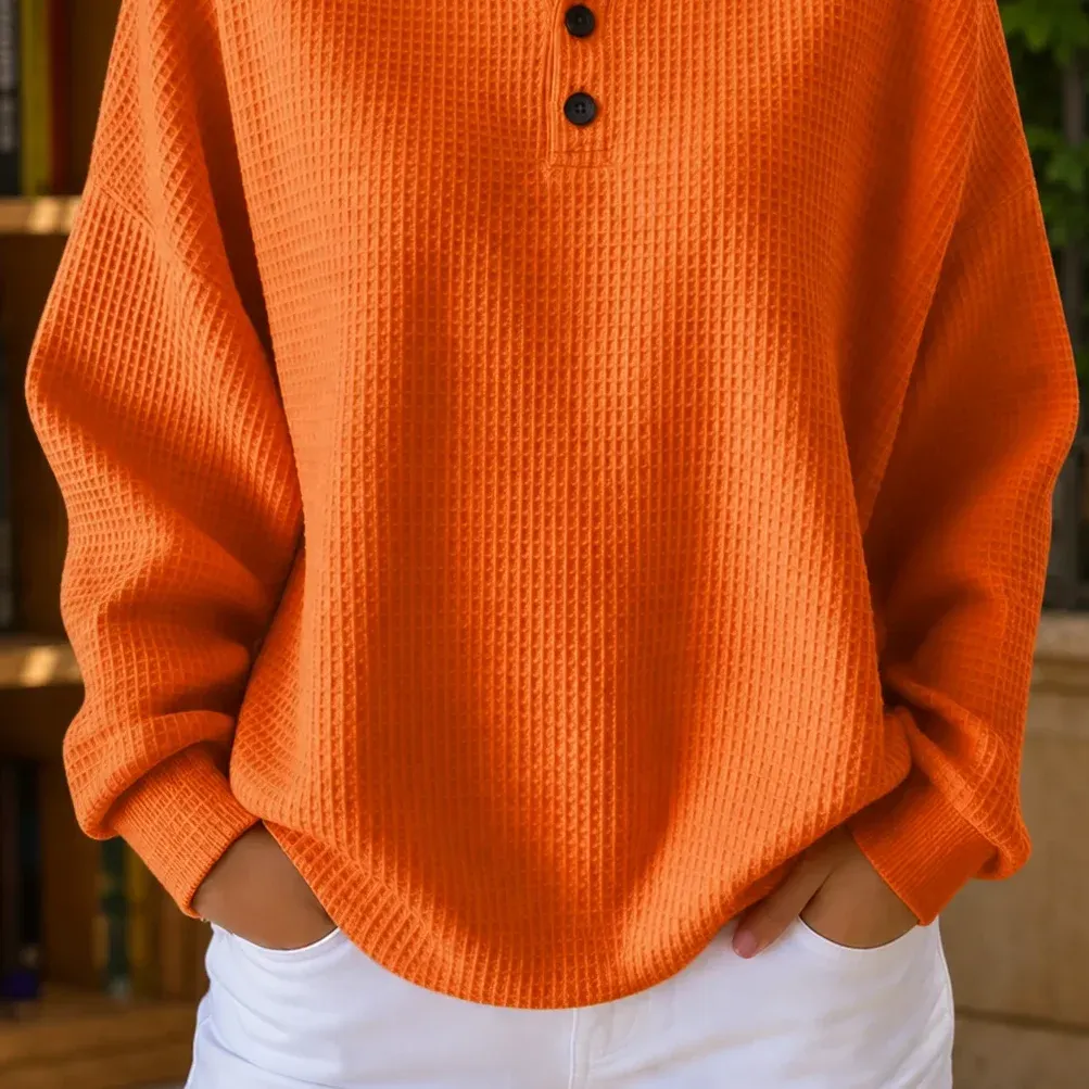 Annabel Waffle Sweater — Orange lower garment detail