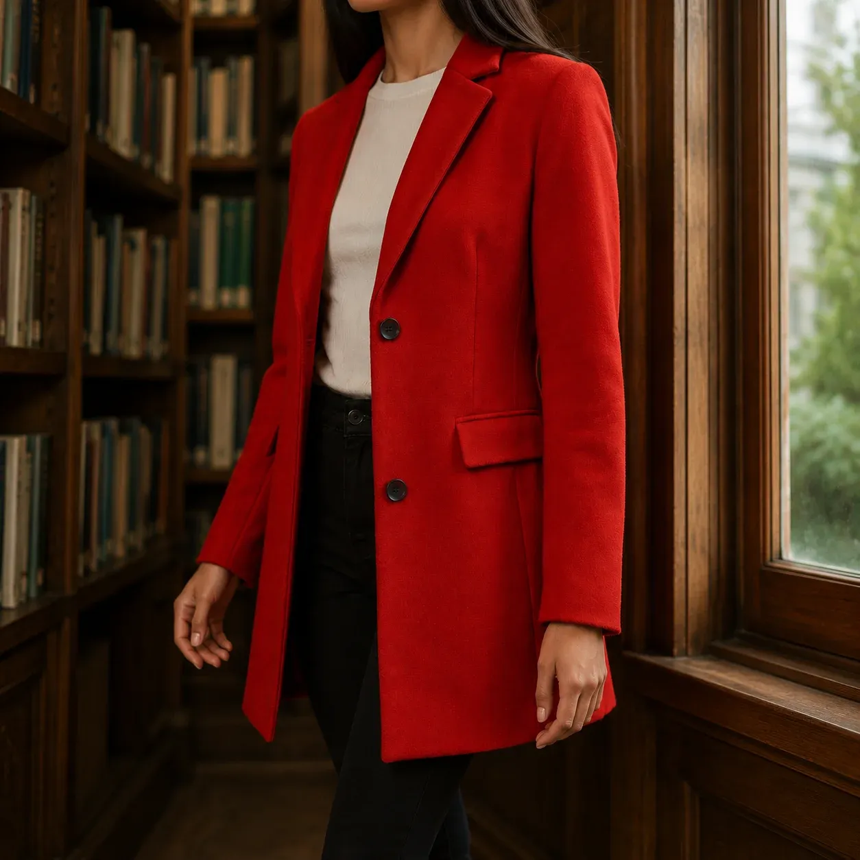 Alessia Lapel Jacket — Red garment detail