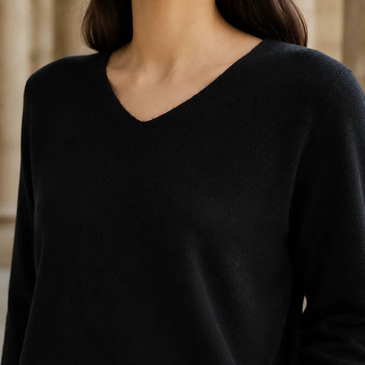 Ameline V-Neck Sweater — Black construction detail