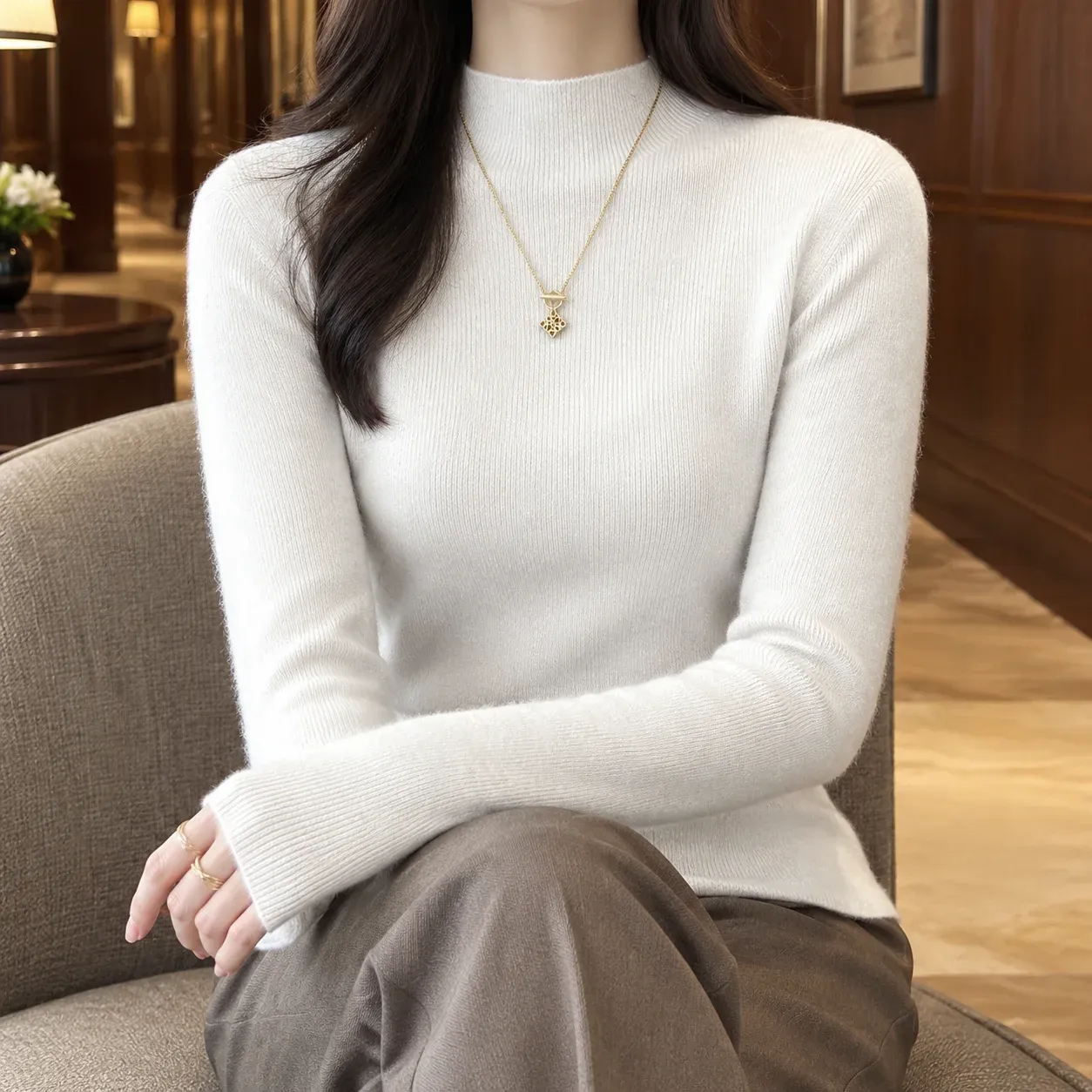 Brigitte Mockneck Sweater — White worn view