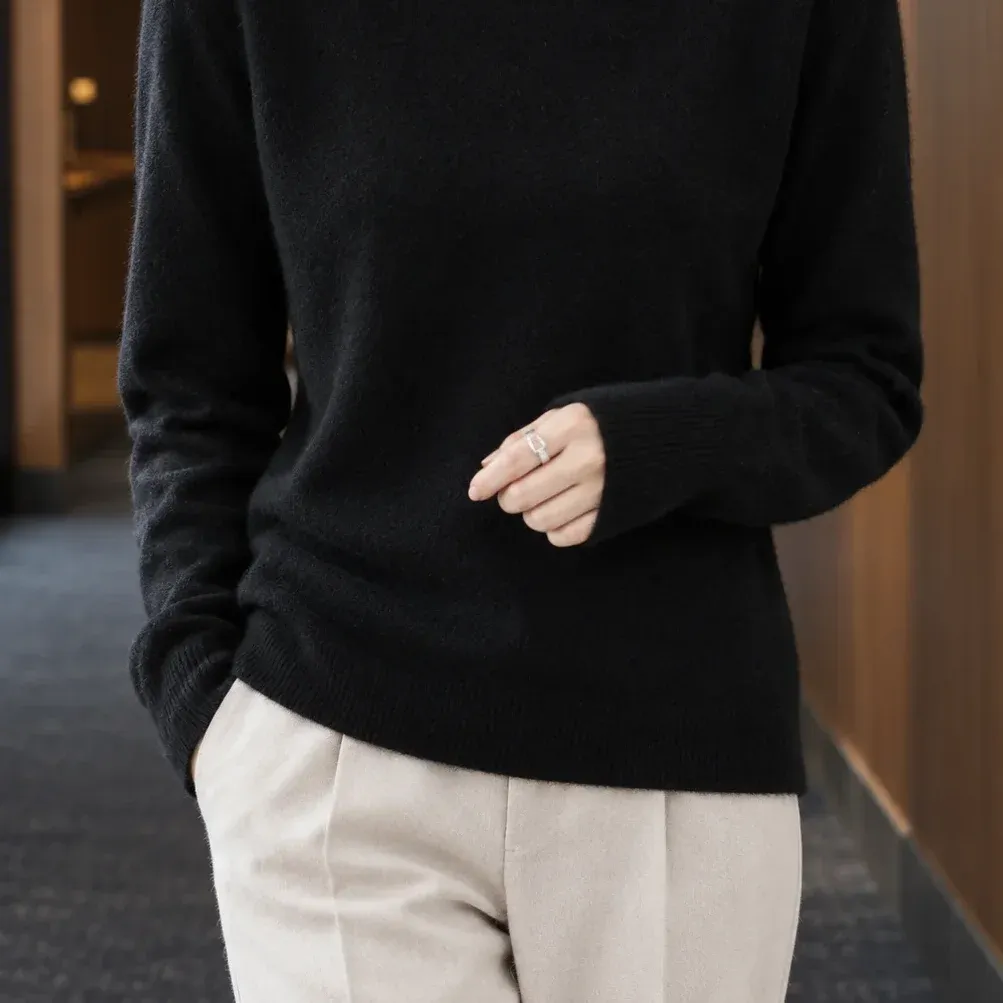 Astrid Crewneck Sweater — Black lower garment detail