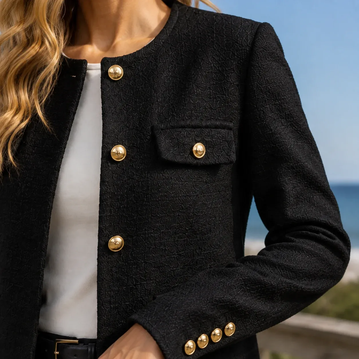 Hazel Button Jacket — Black construction detail