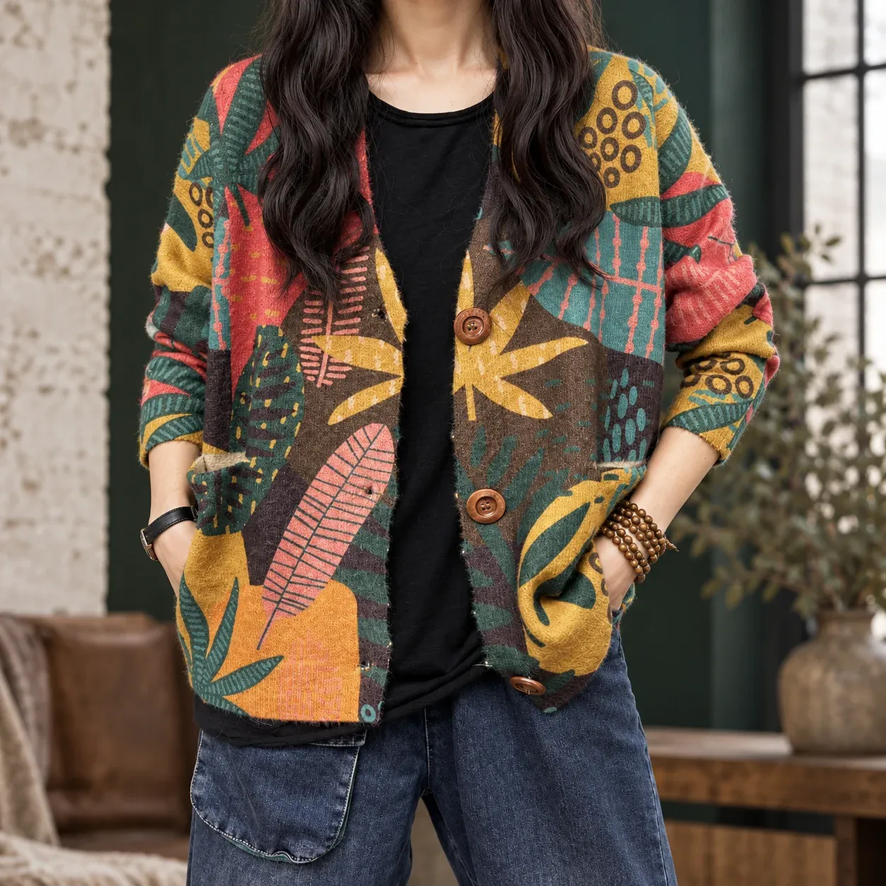 Margot Floral Cardigan — full garment worn in context