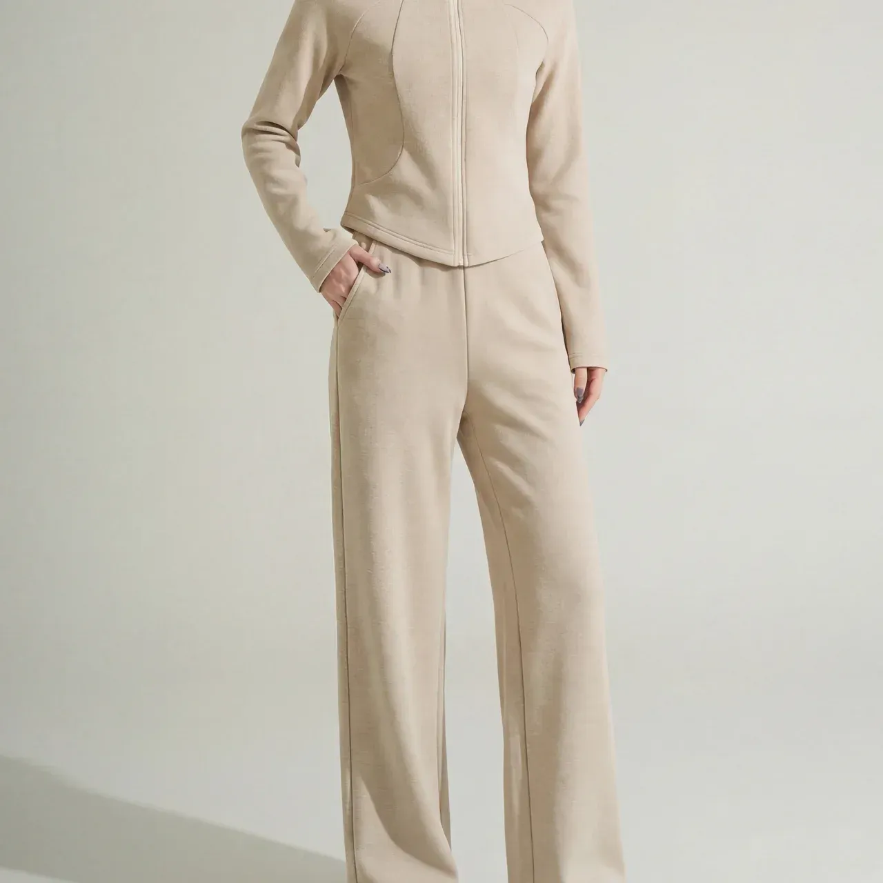 Rhea Brushed Knit Set — Beige construction detail