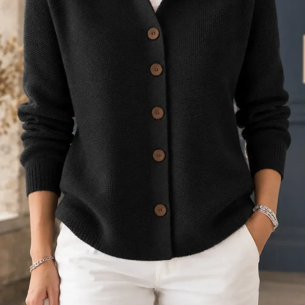 Berenice Collar Cardigan — Black lower garment detail