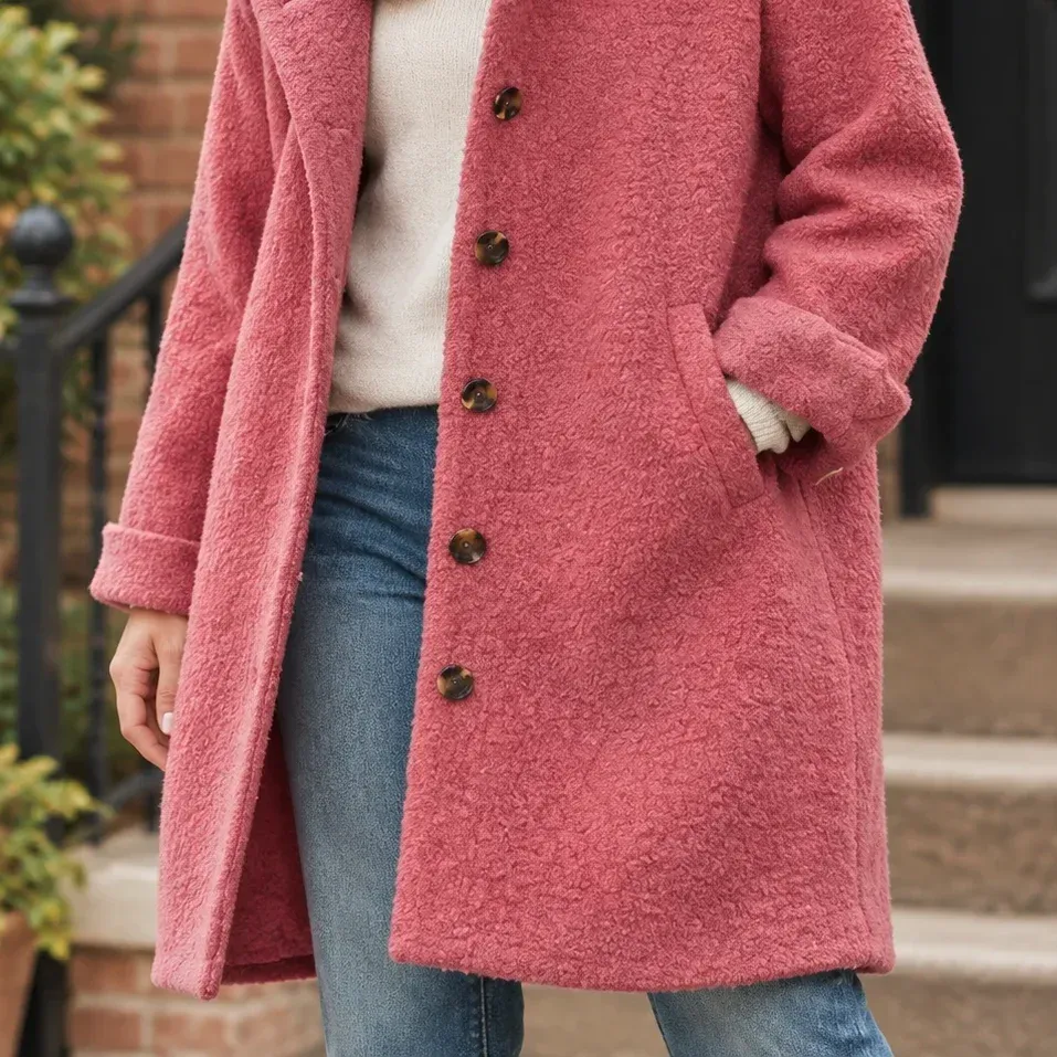 Yvette Hooded Coat — Rose Red garment detail