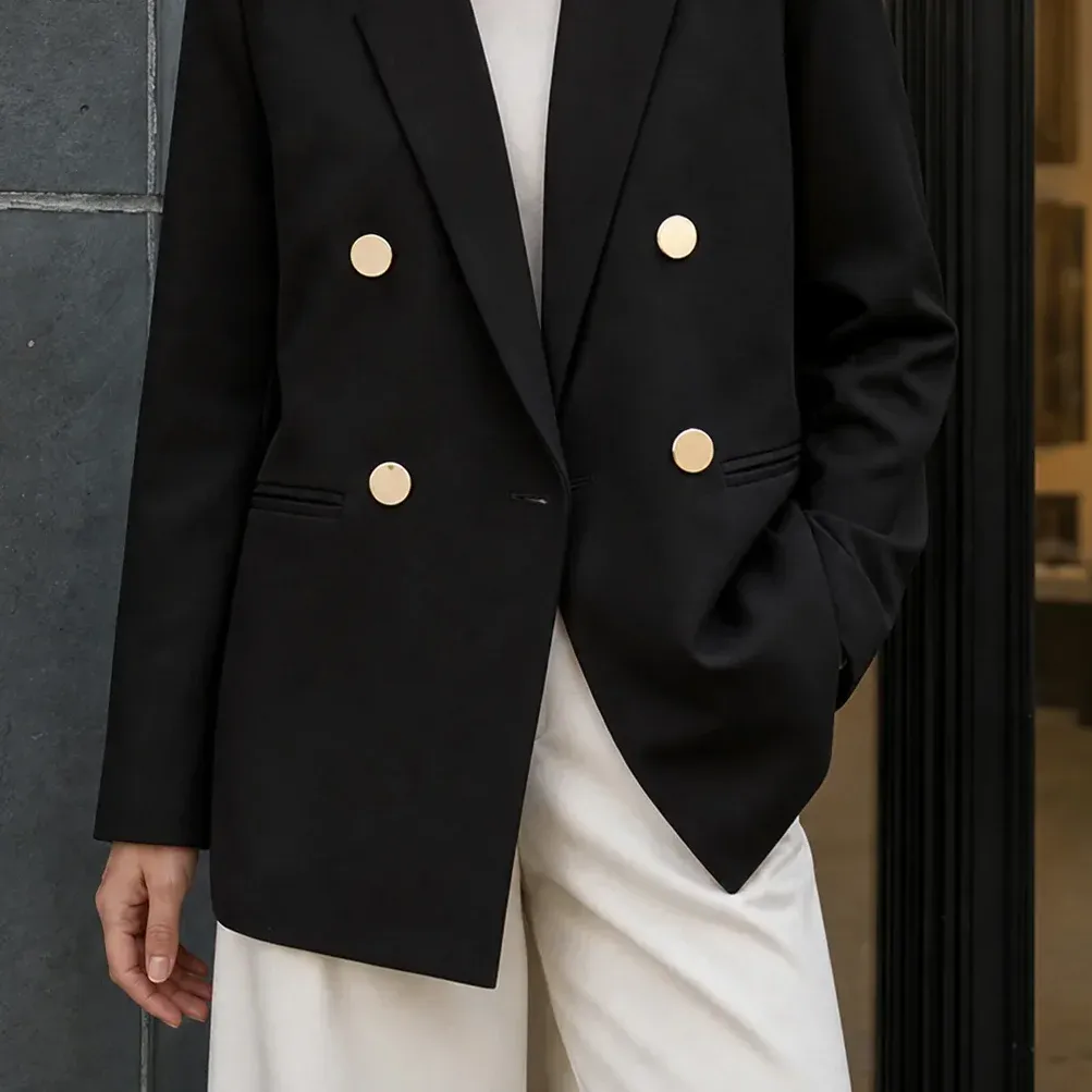 Gabrielle Double Blazer — Black garment detail