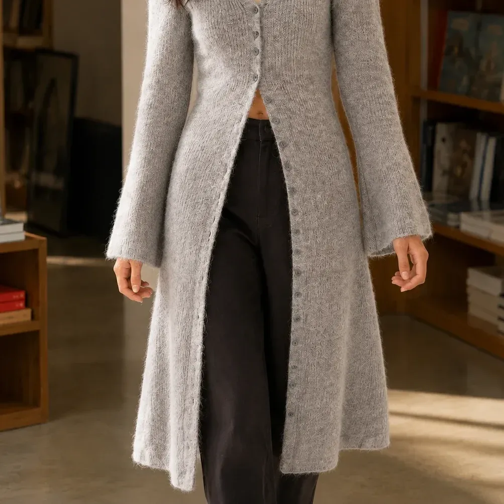 Alba Long Cardigan — Gray alternate view