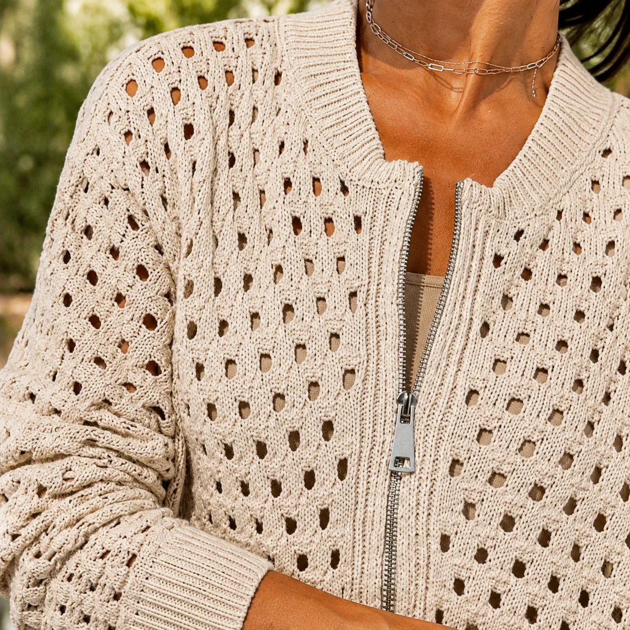 Georgina Openwork Cardigan — Beige construction detail