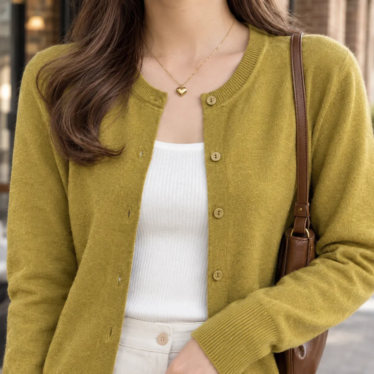Catriona Fine Cardigan — Mustard Yellow construction detail