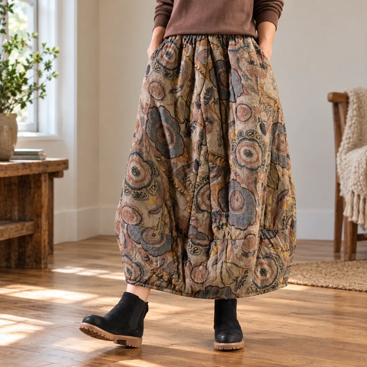 Violette Printed Midi Skirt — full garment worn in context