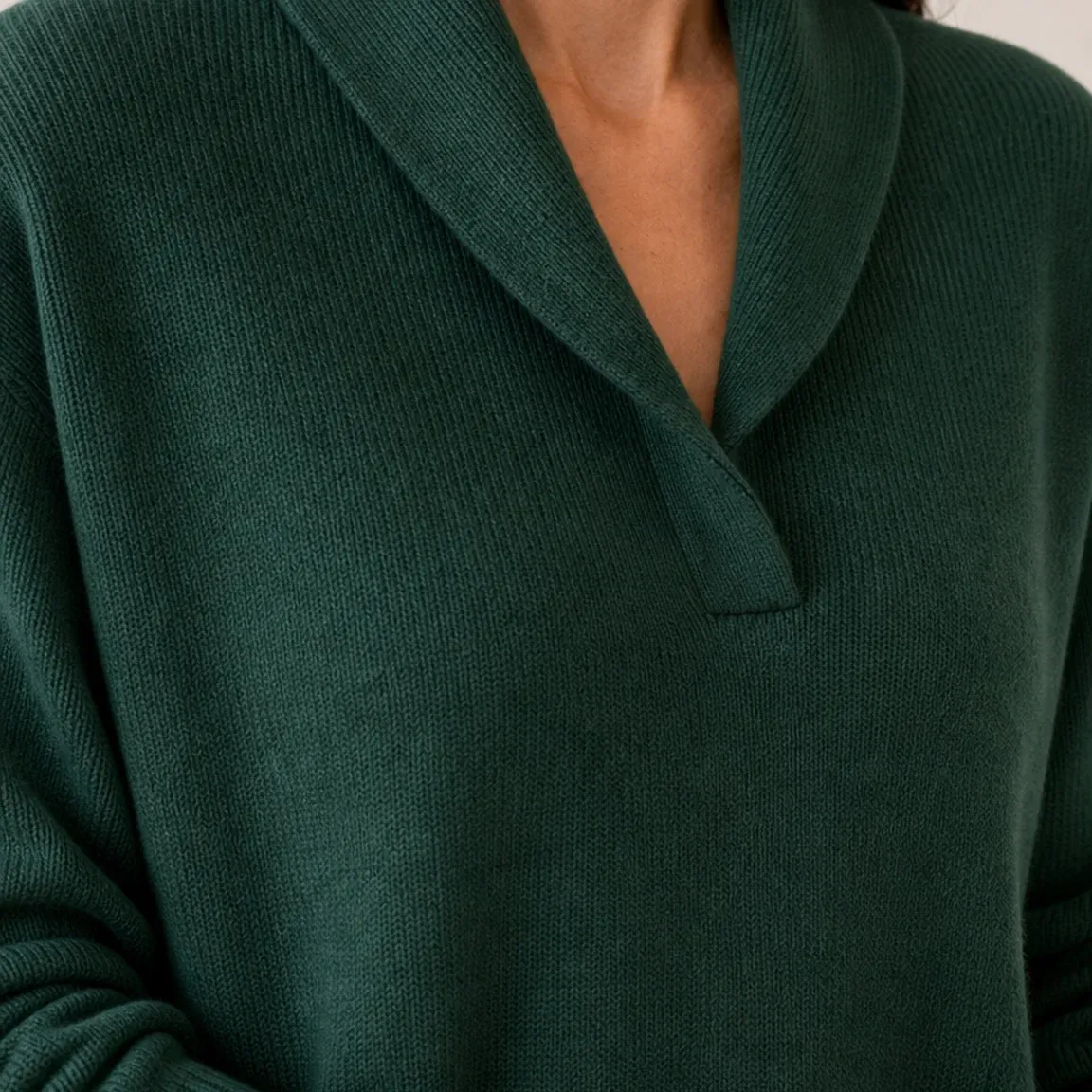 Freya Shawl Sweater — Green construction detail