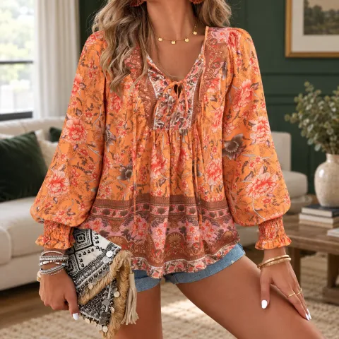 Violet Print Tie Blouse