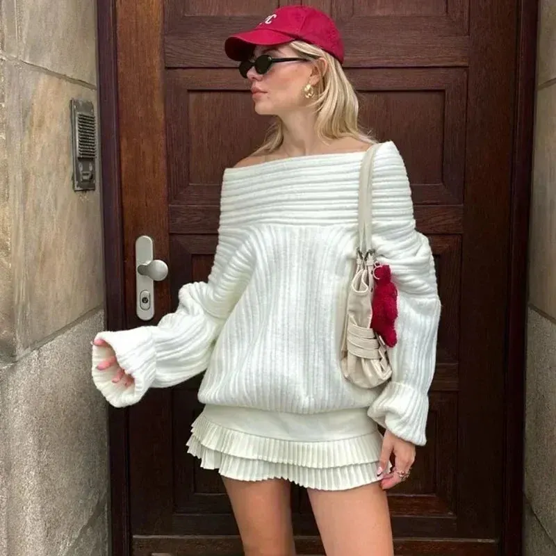Lenora Foldover Sweater — White