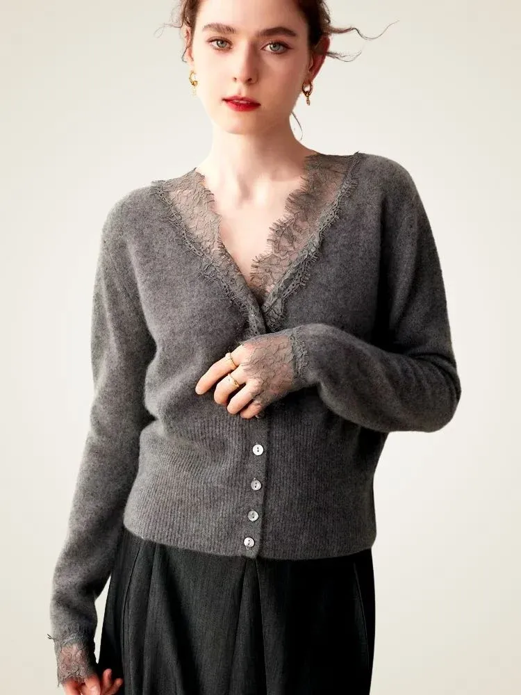 Brooke Lace Cardigan — Gray
