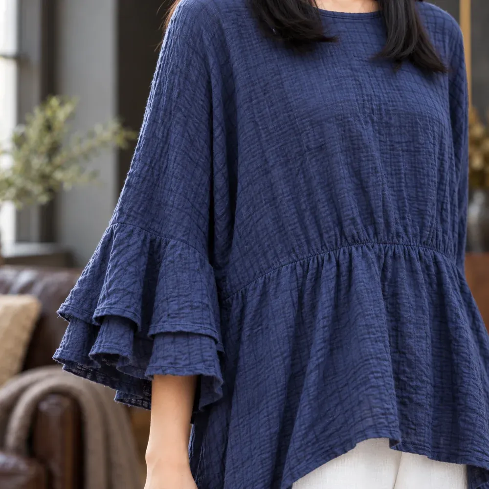 Mireille Asymmetric Linen Shirt — detail view